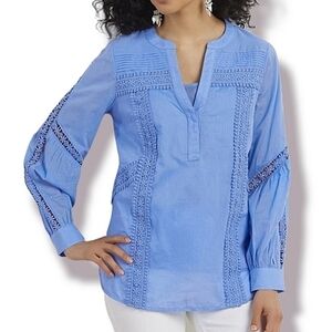 Soft Surroundings Trianon Crochet Lace Top In Dusty Blue